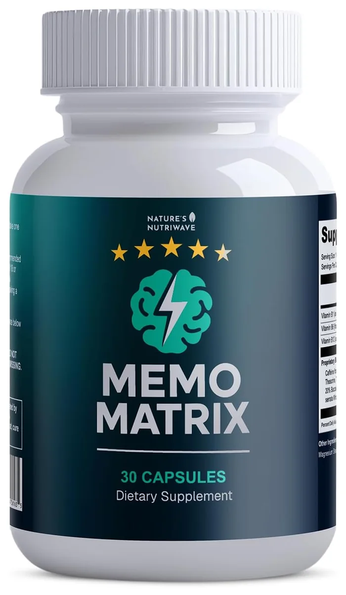 Memo Matrix nootropic capsule bottle showing the 30-capsule label