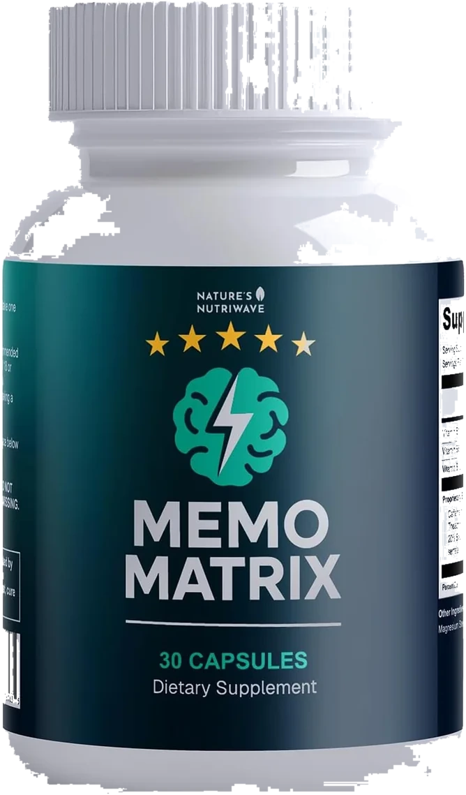 A bottle of Memo Matrix memory pills, an evidence-based nootropic supplement for memory and focus